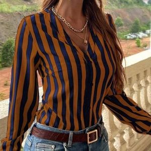 SHEIN striped print button front blouse XL